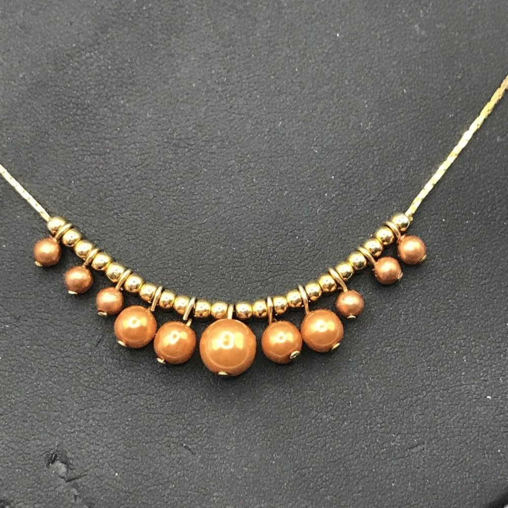 Medici Faux Pearl Autum Bead Gold Tone  Chain Necklace 17"‎